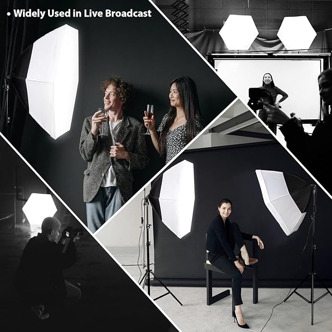 [Upgrade Version] HPUSN Softbox Lighting Kit 26inches Hexagon Continuous Lighting System Photography Studio Light Equipment with 2pcs 85W Bulbs for Live Broadcast, Portrait, Product Photography