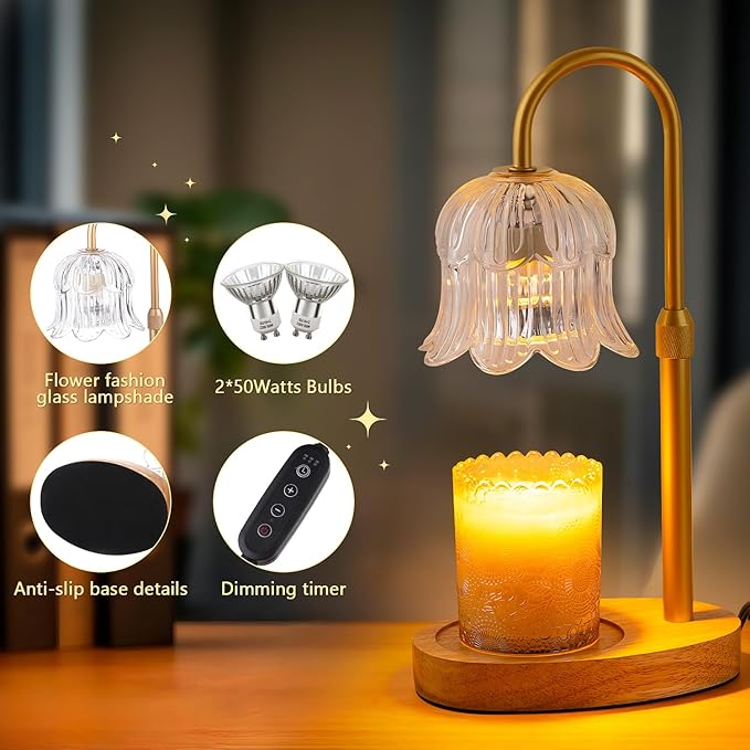 CRMILL Candle Warmer Lamp Electric Timer - Candles Height Control Dimmable Warmers Scented Lamps No Flame Heat Warm Melt Wax Jar Modern Home Decor Table Lights for Home Living Bedroom