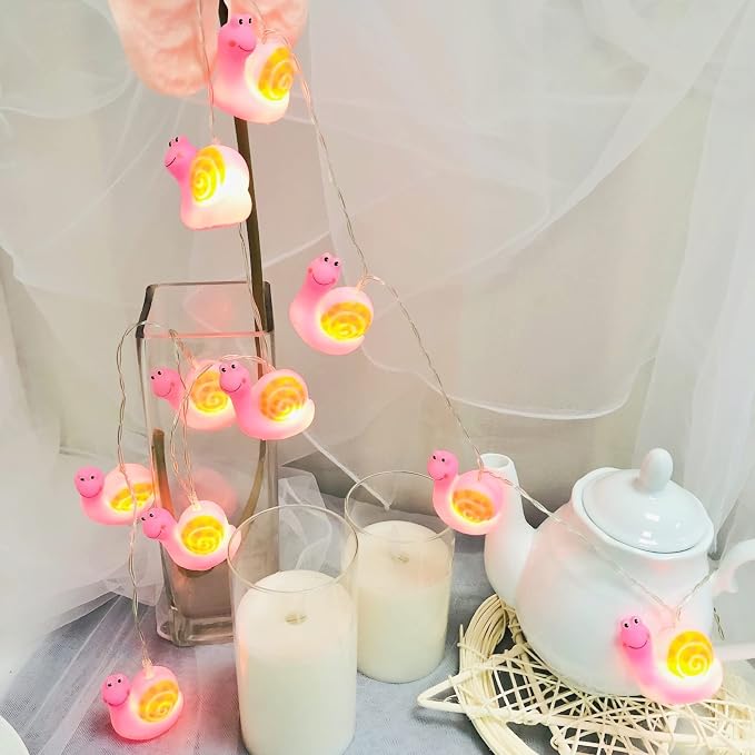 Cute Animal Snail Night Lights Snails String Lights 5.4FT 10 LED Battery Operated Bedroom Fairy Lights for Children Bedroom Home Holiday Decortion (Snails, 1.65m/10LED)