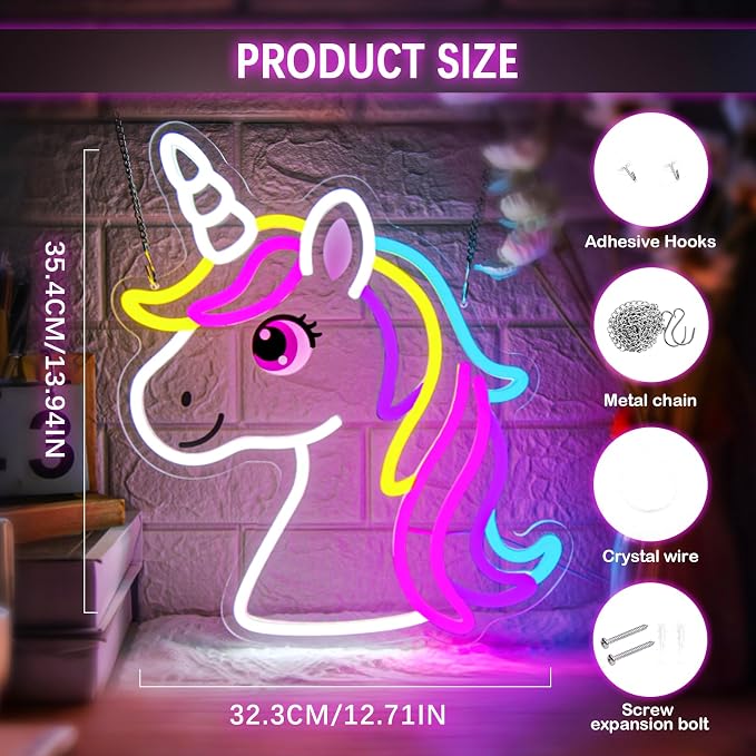 Unicorn Neon Sign for Girls Room Colorful Unicorn Neon Light Wall Decor | Dimmable Colorful Unicorn Neon Light USB Powered LED Rainbow Neon Sign for Kids Bedroom Nursery Birthday Christmas Gift