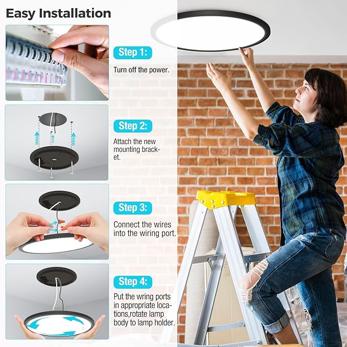 libtit 13 Inch LED Round Flat Light, 28W 3200lm 3000K/4500K/6000K CCT Selectable, Black Ceiling Light Surface Mount, Slim Ceiling Lamp Flush Mount for Bedroom, Kitchen, Office,Closet,Laundry Room