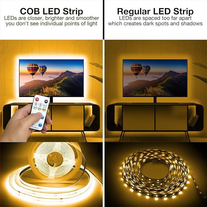 DAYBETTER COB LED Strip Lights, 32.8 ft/10 m 3200 LEDs Bright Warm White LED Light Strips with Remote and App, 3000K Dimmable LED Tape Light, Indoor COB LED Lights for Bedroom DIY Lighting