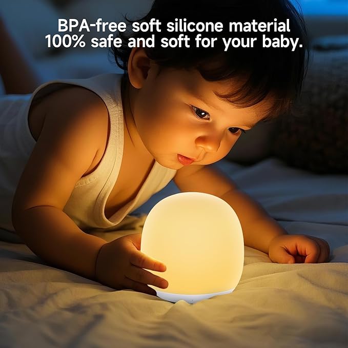 Night Light for Kids, Baby Egg Night Light with 7 Colors Changing Mode & Stepless Dimming, Soft Silicone Touch Nursery Night Lamp BPA Free, 1 Hour Timer, Rechargeable for Breastfeeding