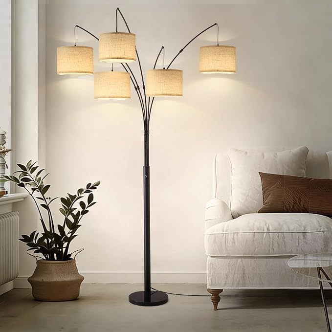 Bright Floor Lamp, Remote Control, Beige Shade Black Pole | Large Floor Lamp, 4000LM Independently Controlled 9W LED Energy-Saving Light Bulb, Memory Function, Adjustable Arm