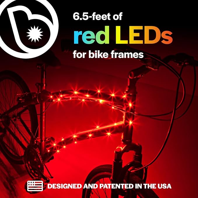 Brightz CosmicBrightz LED Bike Frame Rope Light - 6.5-Foot String Rope - Battery-Powered with On/Off Switch - Ultra Bright Color Keeps Your Ride Fun and Safe for Kids, Teens, & Adults