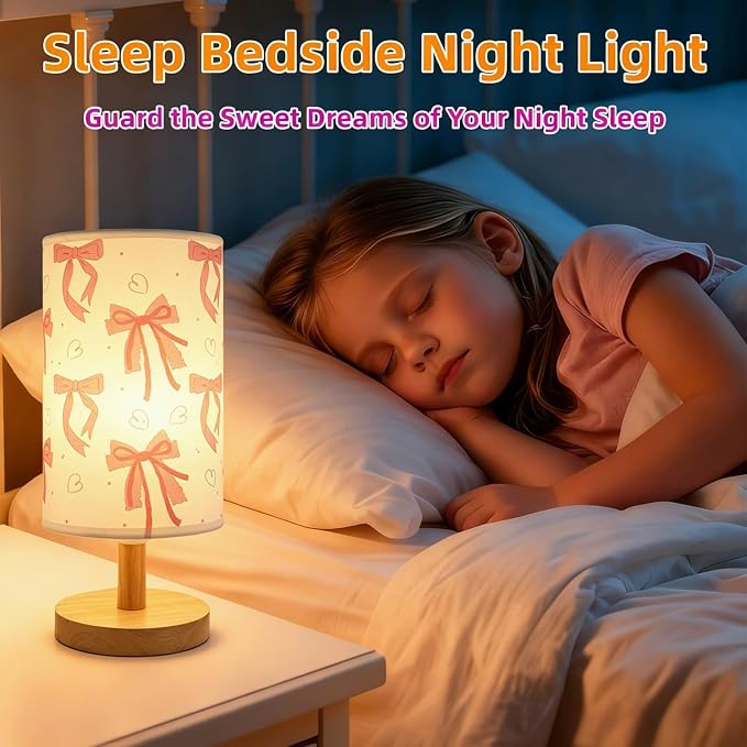 Pink Bow Table Lamp 3 Colors Mode Desk Lamp for Kids Bedroom Bedsdie Lamp | Girls Room Decorative Lights with Cartoon Lampshade,Nightstand Night Light for Girls & Boys Birthday Gift for Home Decoration