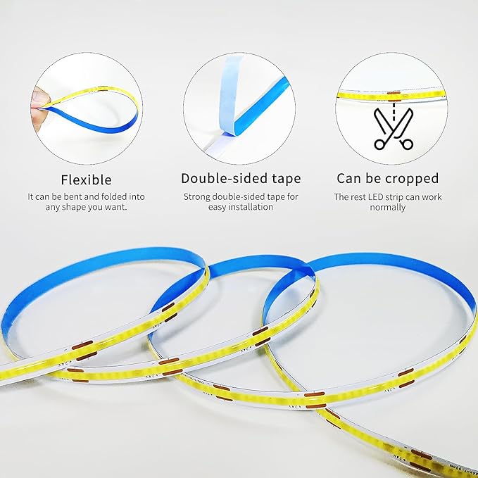 16.4ft COB LED Strip Lights White Dimmable DC 24V 6000K Flexible LED Tape Light for Bedroom, with Remote and app Control LED Tape Lights ，for DIY Home Decoration