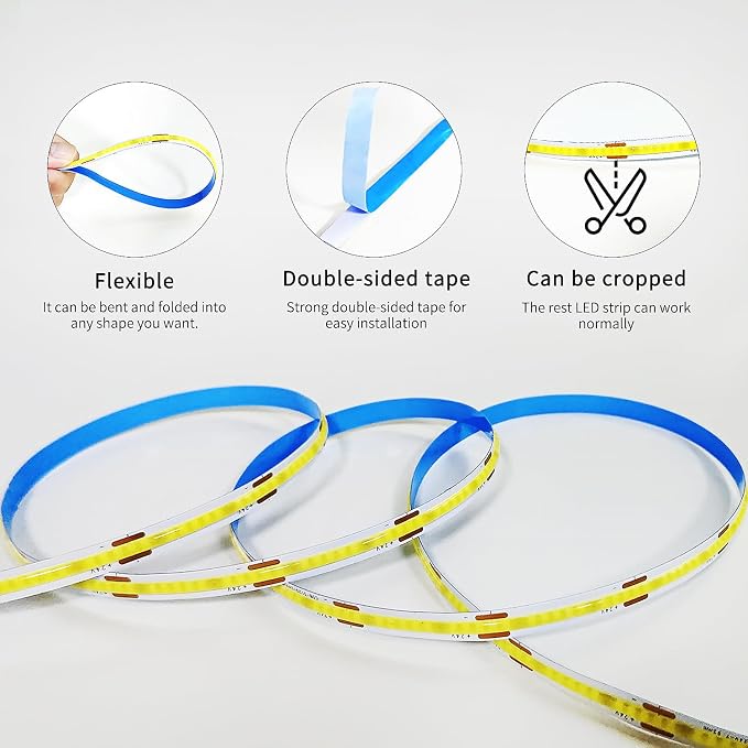 COB LED Strip Lights 100ft,3000K DC 24V Dimmable Warm White | LED Rope Lights for Bedroom,with Remote & app Control LED Lights Strip for Living Room, Shelf, Cabinet(2 Rolls of 50ft)
