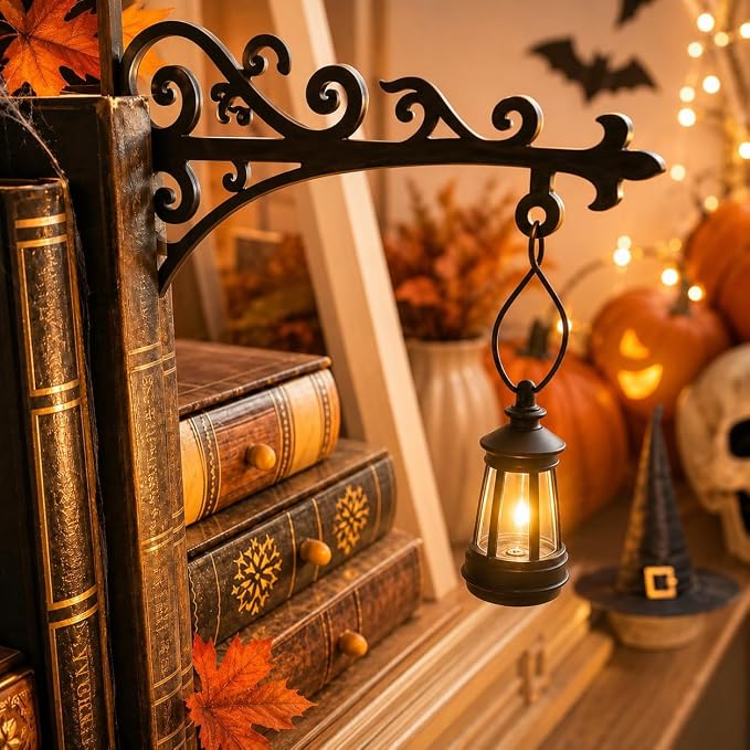 Library Lantern-Decorative Bookshelf Lighting, Reading Nook LED Nightlight, Metal Bookcase Lamps, Vintage Table Desk Luminaires, Studious Home Room Ornament (C-1Pc)