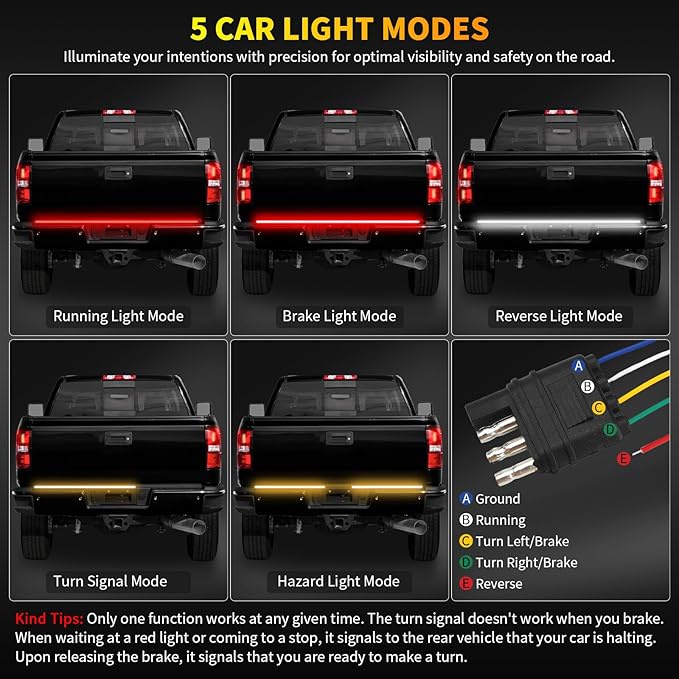 1797 Tailgate Light Bar 60 Inch LED Brake Light Strip for Truck Bed Turn Signal Reverse fit Car Pickup Trucks Exterior Rear Accessories 12V Waterproof