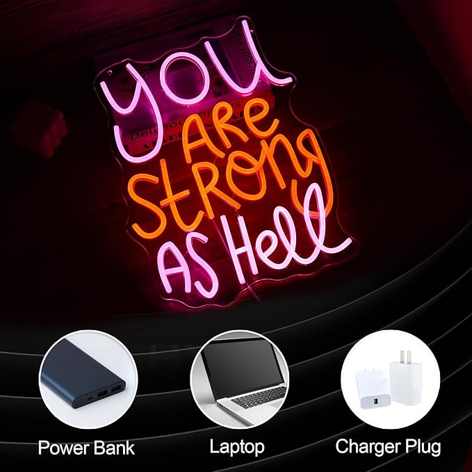 You Are Strong As Hell Neon Sign Dimmable Led Brave Sign Neon Light for Wall Decor USB Power Funny Letters Light Up Sign for Bedroom Kids Room Gymnasium Man Cave Shop Bar