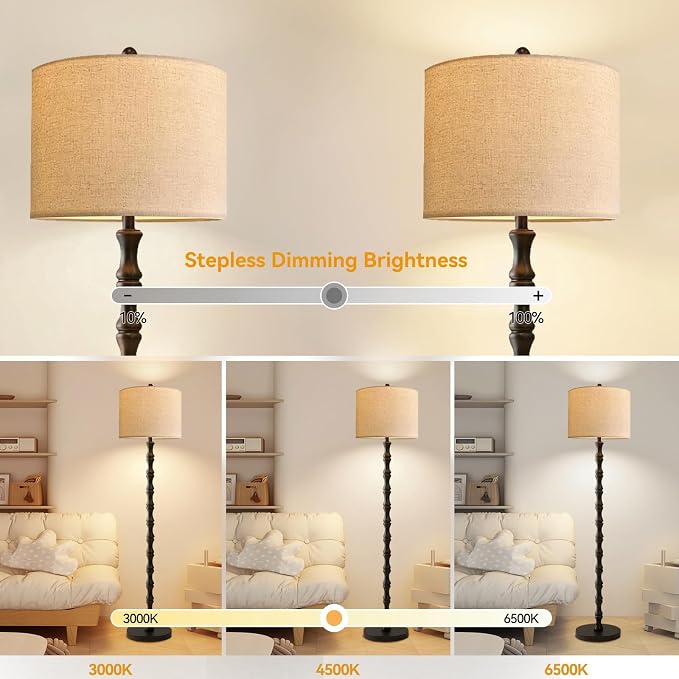 ILLMTW Floor Lamp for Living Room,Bedroom,Vintage Mid Century Standing Lamp with Remote Dimmable,Black Tall Lamp Farmhouse Industrial Rustic Retro Floor Light Boho Bohemian