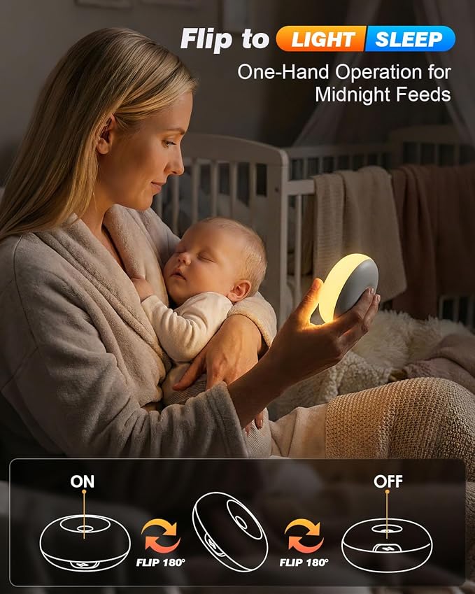 Baby Night Light, 0 Blue-Light Nursery Egg Light for Breastfeeding, Flip Design, Soft BPA Free, 3 Colors & Dimming, Rechargeable Portable Touch Nightlight for Kids Toddler