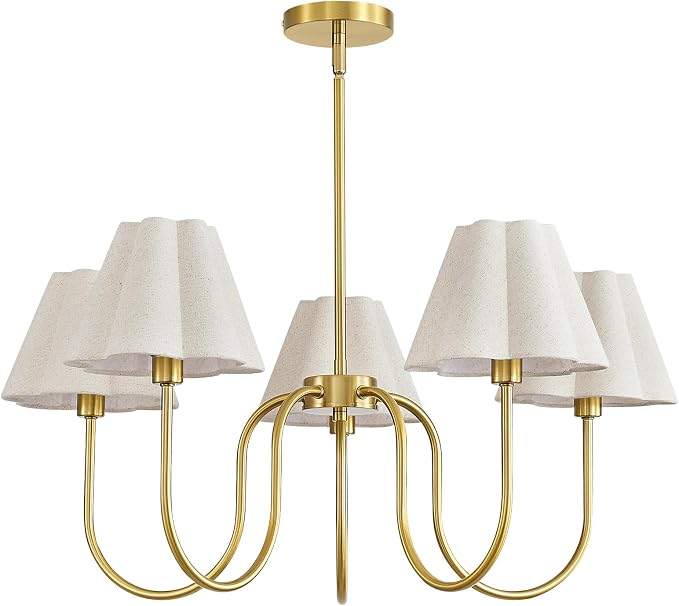 RUIYEY Black Chandeliers for Dining Room - 28" 5-Lights Vintage Modern Mid-Century Chandelier with Flower Fabric Shades, Height Adjustable Pendant Lighting Over Table for Living Room Kitchen Island
