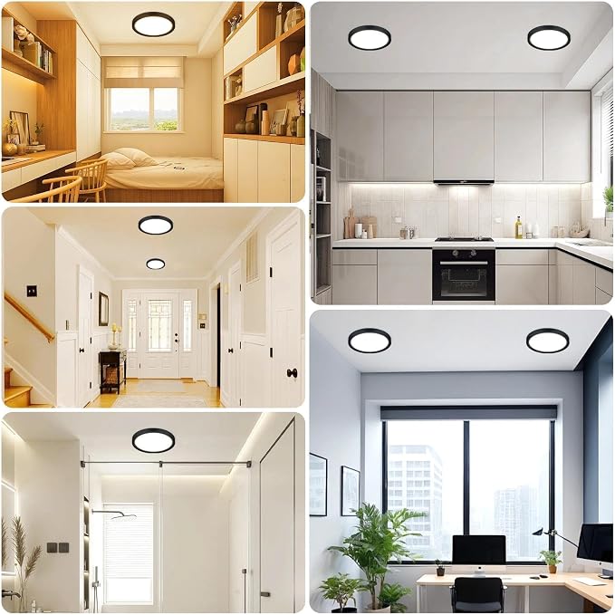 libtit 7inch LED Flush Mount Ceiling Light, Dimmable & 5Color Temperatures (3000K-6500K), 15W Round Slim Black Light Fixture for Closet Hallway Kitchen Bathroom Laundry
