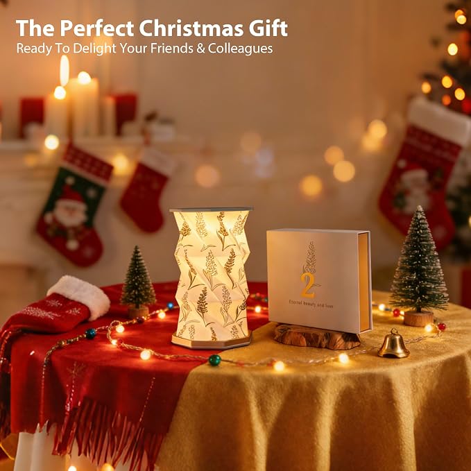 Birthday Flower Folding Lamp, Paper Lantern Lights, Japanese Gifts | Rechargeable Paper Light, Elegant Gift Box – Ideal Anniversary, Birthday Gift for Women, Mom, Grandma-White Violet