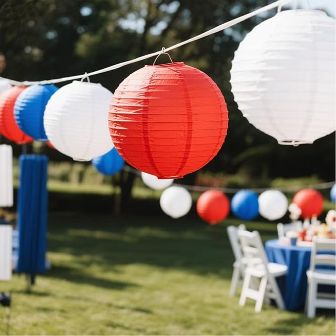 Red -White and Blue Paper Lanterns 12Pcs Hanging Lanterns for Birthday Party, Wedding, Home Decor, Baby Shower Festive Decoration
