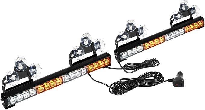 ASPL 2x16.8 inch Emergency Flashing LED Traffic Advisor Strobe Light Bar 32LED 26 Flash Patterns Interior Safety Warning Lights (Amber/White)