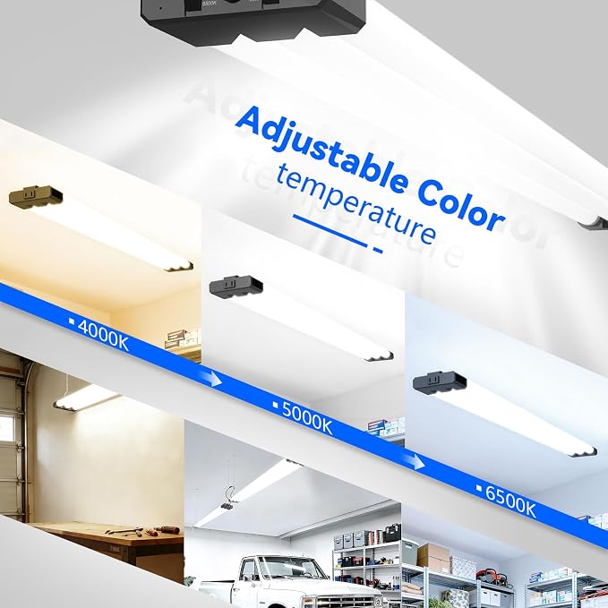 JESLED LED Shop Lights 4FT 7500LM, 3CCT & 3 Wattage Adjustable, ETL | 3CCT 4000K, 5000K & 6500K, 30W/40W/50W Selectable, Linkable for Garages & Workshops, Ceiling or Hanging Mount, 4 Pack