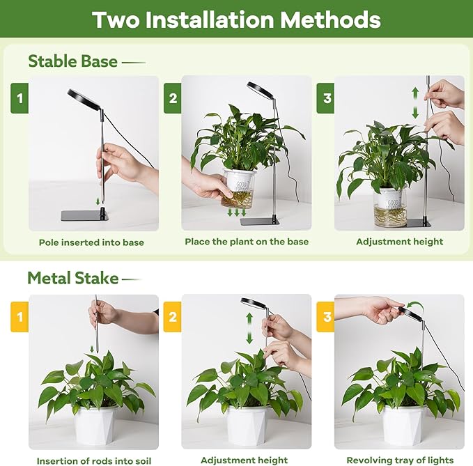 Grow Lights for Indoor Plants Full Spectrum, 48 LEDs Plant Light for Indoor Plants with 2 Mounting Options, 3 Optional Spectrums, 3/9/12Hrs, 10 Brightness, 2 Packs (Black)