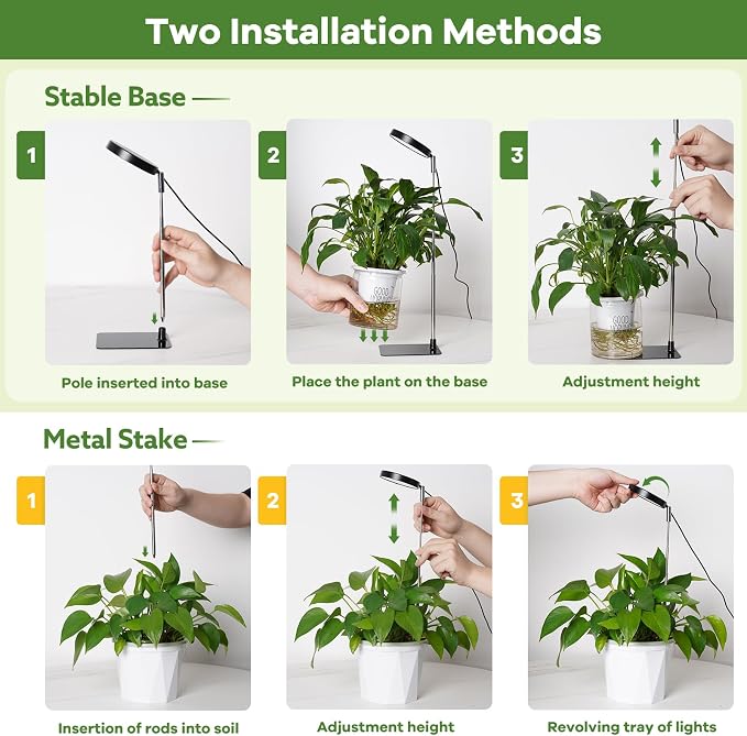 Grow Lights for Indoor Plants Full Spectrum, 48 LEDs Plant Light for Indoor Plants with 2 Mounting Options, 3 Optional Spectrums, 3/9/12Hrs, 10 Brightness, 7"-26" Height Adjustable (Black)