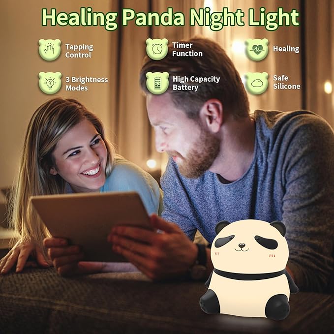 Panda Night Light, Squishy Light for Kids, LED Cute Toddler Night Light for Kids Room, 3 Level Dimmable Nursery Nightlights for Breastfeeding, Silicone Animal Night Lamp for Bedroom, Kawaii Room Decor
