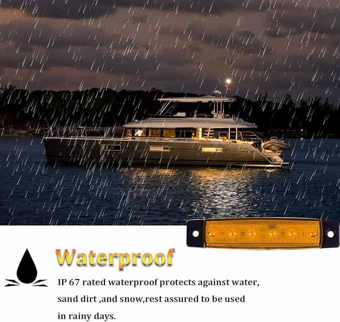 PSEQT LED Boat Interior Lights Marine Courtesy Light Strip Deck Transom Cockpit Navigation Lighting Waterproof for Fishing Pontoon Kayak Yacht Sailboat (Amber 10Pcs)