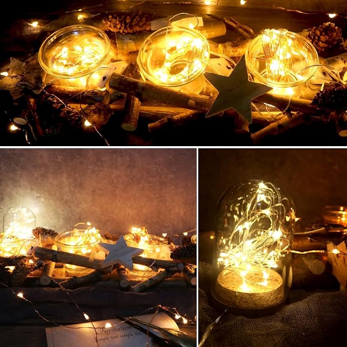 6 Pack Fairy Lights Battery Operated With Timer,2 Remotes,20 LED Warm White | 6.5ft Twinkle Lights,Waterproof Silver Wire Firefly Lights DIY Mason Jar Wedding Party Christmas Centerpiece Table Deco