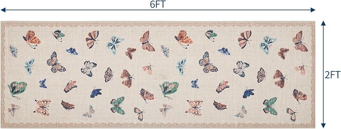 GarveeHome Butterfly Area Rug 2x6, No Slip Washable Rug, Modern Bedroom Rug Under Bed Ultra Carpet, Low-Profile Rugs for Living Room Bedroom Dining Room, Apricot