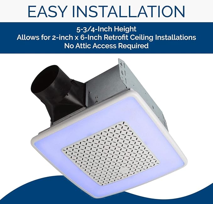 Broan-NuTone AER110RGBL ChromaComfort 110 CFM Ventilation Fan with 24 Color Selectable LED, 1.5 Sones, ENERGY STAR Certified, White