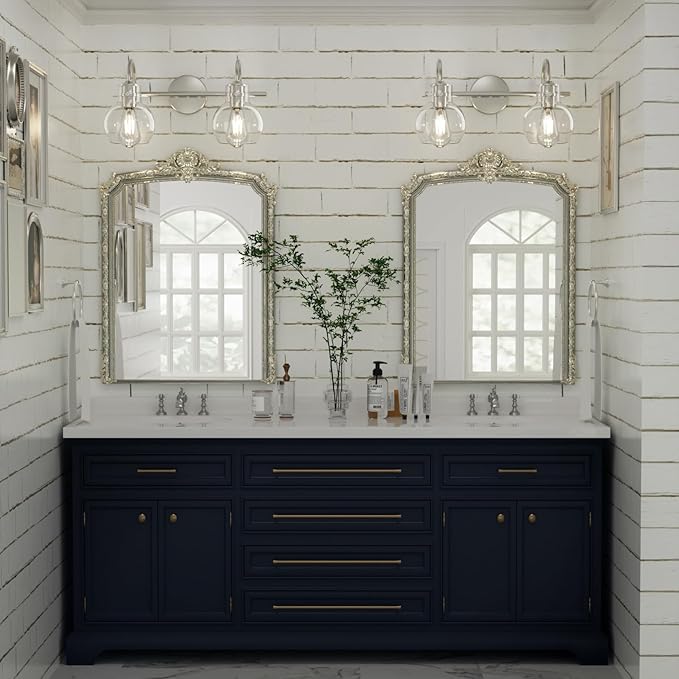 2-Light Bathroom Light Fixtures, Brushed Nickel Vanity Light with Clear Glass Shade,Modern Wall Sconce for Mirror Bath Bedroom Hallway Farmhouse Kitchen