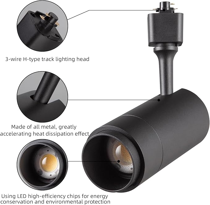 LED Track Lighting Heads Dimmable 24W 5CCT 2700K/3000k/3500k/4000k/5000k,Single Circu H Track Lighting Heads,Zoomable Beam 15° to 60° Ideal for Accent Art and Task Lighting,(3 Pack - Black-5CCT)