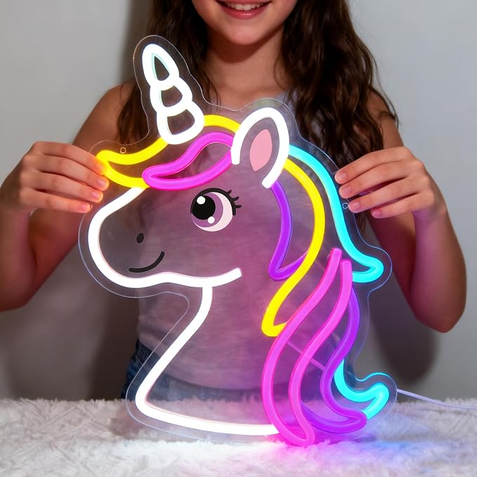 Unicorn Neon Sign for Girls Room Colorful Unicorn Neon Light Wall Decor | Dimmable Colorful Unicorn Neon Light USB Powered LED Rainbow Neon Sign for Kids Bedroom Nursery Birthday Christmas Gift