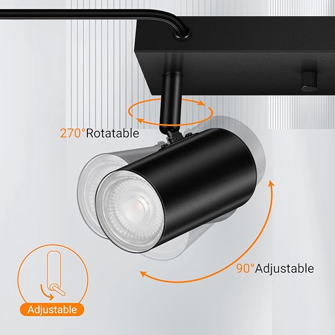 2 Light Track Lighting Kit,Black 2 Way Modern Plug in Ceiling Spotlight,Industrial LED Wall Light for Kitchen Cabinet Gallery Bar Hallway Living Room,Rocker Switch,15 Foot Cord(No Bulb)