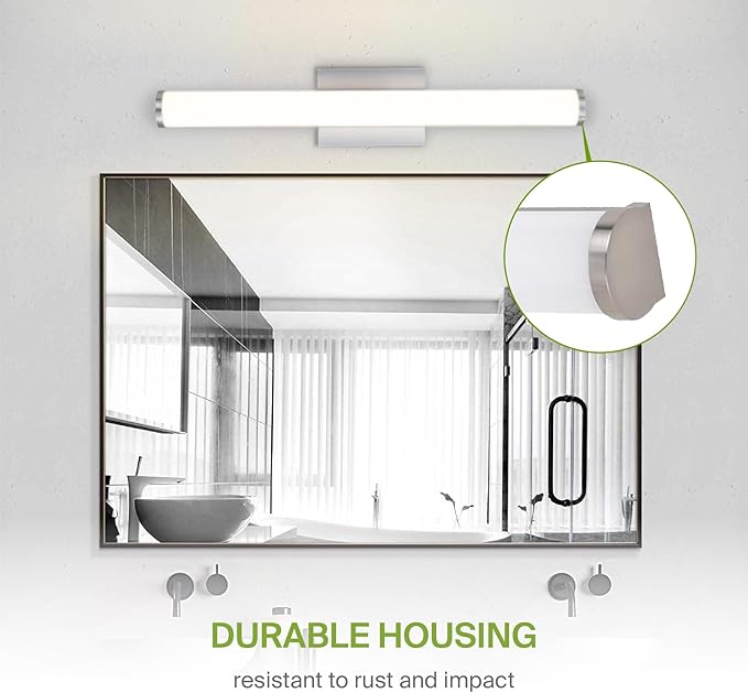 ASD 24" LED Linear Vanity Light Fixture, Modern Bathroom Sconce — 3 Color 3000K-5000K, Dimmable, 25W 1750LM, Energy Star & ETL Listed — Over Mirror Makeup Slim Bar for Bedroom, Cabinets — Nickel
