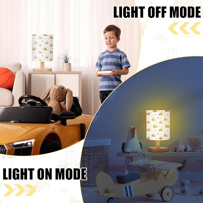 Car Kids Table Lamp for Bedroom Kids Bedside Lamp with Linen Wooden Nightstand Cartoon Nursery Lampshade for Girls Boys Living Room