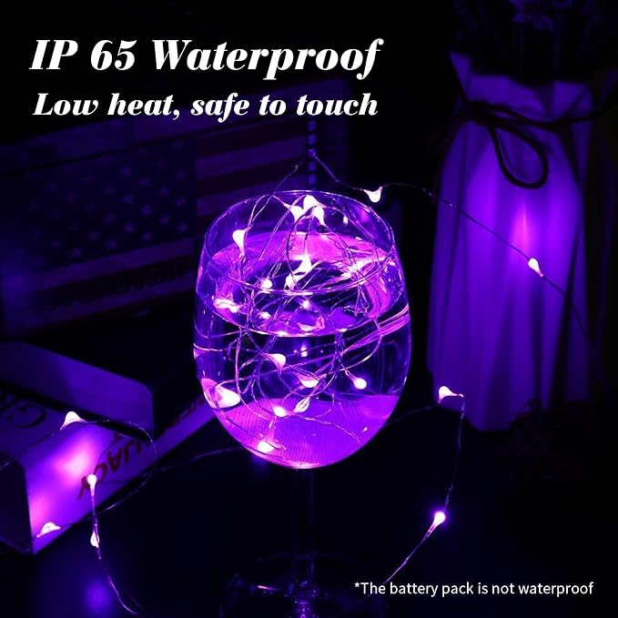 ZGWJ 12 Pack Purple Fairy Lights, Mini String Lights | Battery Operated 7 FT 20 LED Waterproof 3 Modes for DIY, Parties, Wedding, Halloween, Christmas Decoration