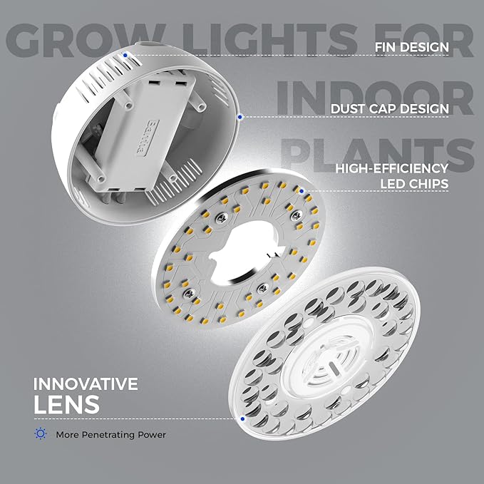 Barrina Orbgrow OG09 Puck LED Grow Light, 5000K 36W(4 x 9W, 540 Watt Equiv), Plant Lights for Indoor Plants Full Spectrum, Magnetic & Linkable, Small Grow lamp, Perfect for Plant Shelf, 4 Packs