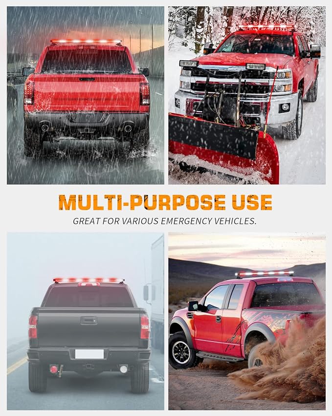 45.5" 128 LED Roof Emergency Lights Red White Strobe Light Bar | Top Flashing Warning Hazard Safety Caution Magnetic Mount Double Side Traffic Advisor Lights for Vehicles Trucks