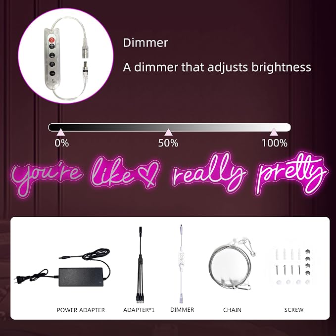 You're Like Really Pretty Neon Sign for Wall Decor (Hot Pink, 88.2in) | Super Large Style Neon Signs, Light Up Sign for Wedding, Engagement, Adapter Powered Led Neon Signs for Bedroom Decor