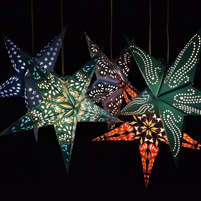 Caribbean Teal Paper Star Lantern with 12 Foot Power Cord Included