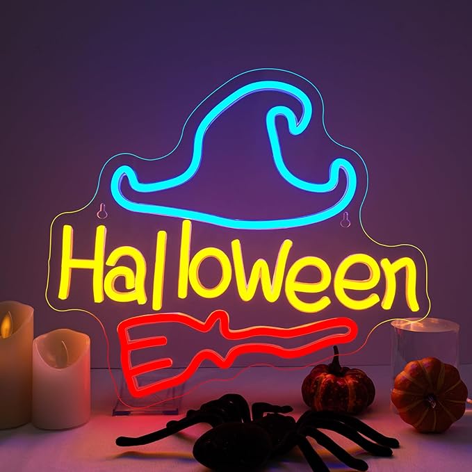 NOSUN Halloween Neon Sign Happy Halloween Wall Decor LED Lights for Bedroom Living Room Bar Office USB Powered Children Youth Hanging Light Up Sign for Decor Holiday Party Gift