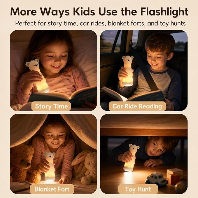 ShaArkMango Night Light with Flashlight for Kids Function Rechargeable LED Dimmable Night Light Toddler Bed Room Glow in Dark Handheld Emergency Flashlight for Nursery Hallway Stairway Walking