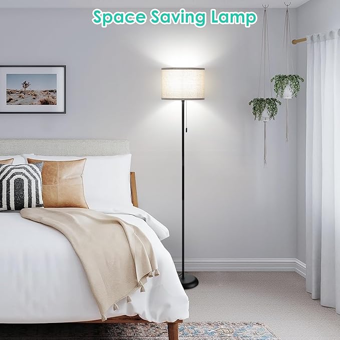 FOLKSMATE Floor Lamp for Living Room, LED Modern Simple Standing Lamps, Tall Lamp for Bedroom, Kid, Office, Reading Room Black Pole Light Without Bulb