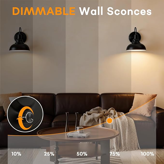 Lightess Wall Sconce with Switch Dimmable Wall Mounted Bedside Lamps 2 Pack | Industrial Farmhouse Gooseneck Dimmer Switch Matte Black Wall Mounted Lights For Bedroom Bedside Decor Set of 2