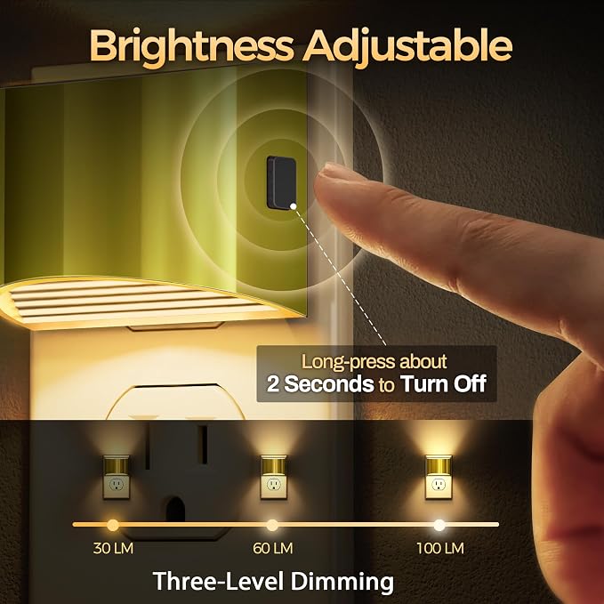 Night Light, Night Lights Plug into Wall, Adjustable, 3000K | 3 Level Brightness Adjustable Plug in Night Light, Dusk to Dawn Sensor, Nightlights for Adults, Bedroom, Bathroom, 2 packs
