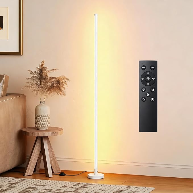 Corner Lamp, Minimalist LED Floor Lamp, White, 1 Pack | Remote Control, Dimmable, 24 W, 7 Color Temperature 3000K-6000K, For Living Room, Bedroom, Home Office