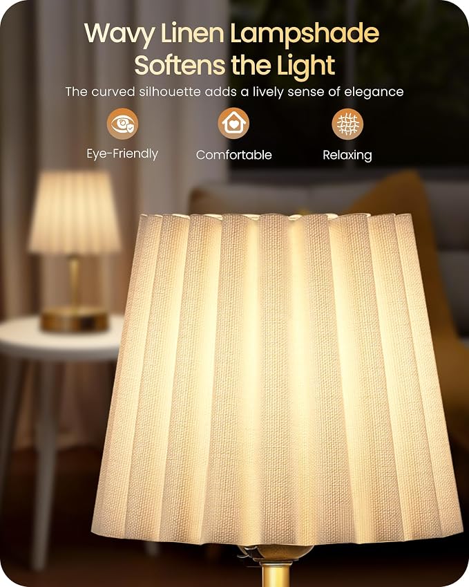 Small Bedside Table Lamp, Touch Dimmable Table Lamp with USB Ports, Nightstand Lamp with a Stepless Dimming LED Bulb, E26 Base, for Bedroom, Study, Desk, Gold and White DW16TL05