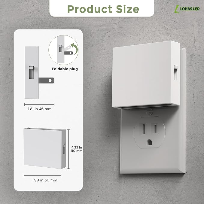 L LOHAS LED Night Light,Night Lights Plug into Wall,Dusk to Dawn Sensor | 0-100LM Stepless Dimmable Brightness,3000K Soft White,Foldable Night Lights for Travel Bathroom Hallway
