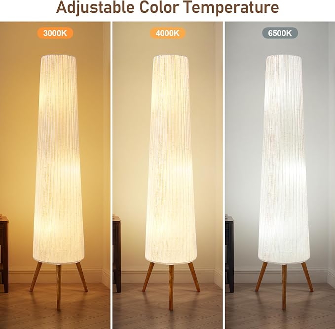 60 Inch Oatmeal Wood Floor Lamp, Color Temperature Adjustable Softlighting Corner Lamp, 3 Bulbs Standing Lamp, Creative Ambient Light for Living Room Bedroom&Office-Bulbs Included